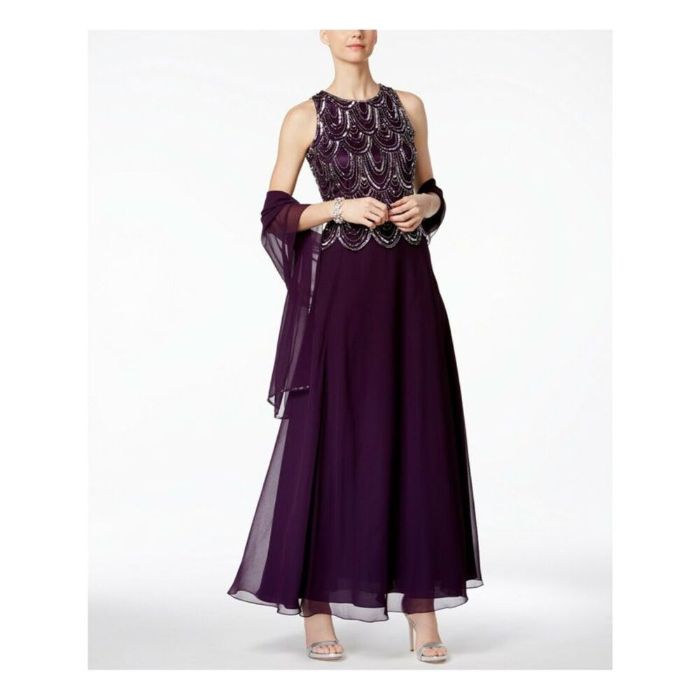 JKARA Womens Purple Polyester Sheer Beaded Lightweight Scarf